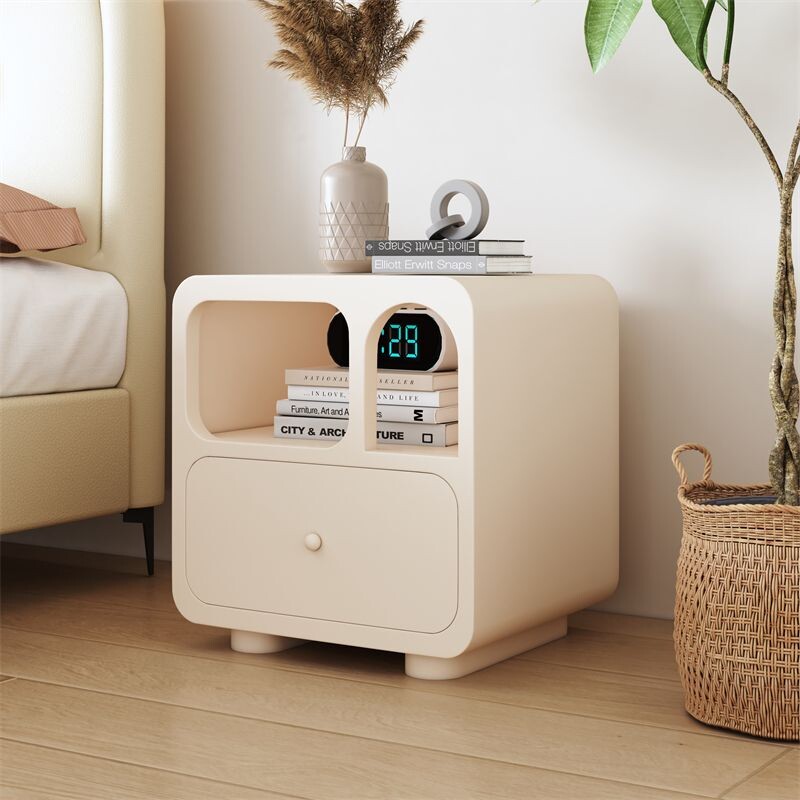 a奶油风床头柜现代简约卧室小型床头储物柜网红轻奢床边收纳柜