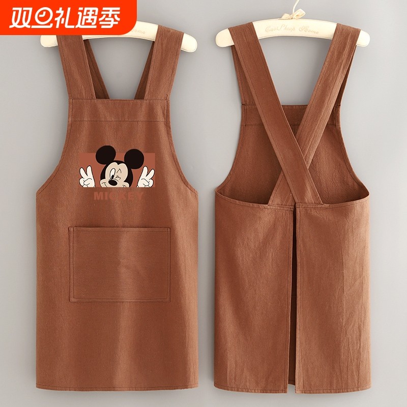 棉皱布围裙女工作服厨房家用透气防污做饭围腰女大人上班加宽耐磨