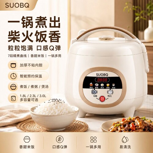 SUOBQ电饭煲电饭锅家用小型2-3-3-4人智能蒸煮柴火饭不粘锅厚釜