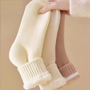 巨厚超暖白色袜子女款冬季加厚加绒保暖袜仿羊毛中筒袜防臭睡眠袜
