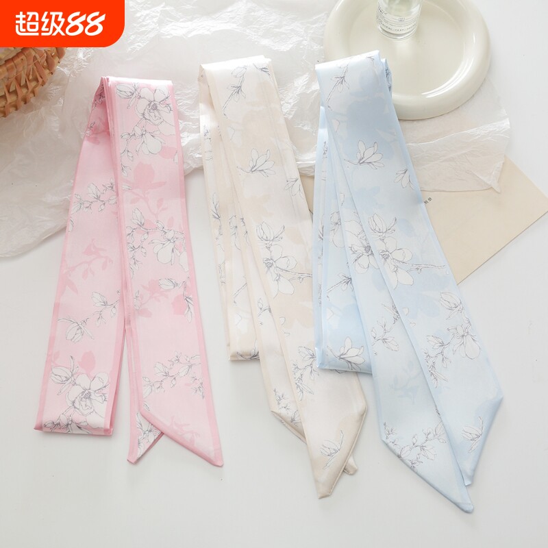 复古长条丝巾发带女汉服简约古风发饰发绳飘带绑包蓝色粉色围巾图片