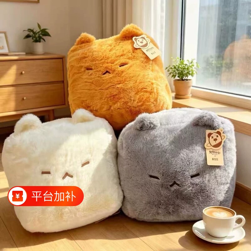 霉豆腐抱枕方形猫猫玩偶睡觉抱毛绒玩具床上娃娃公仔生日礼物女生