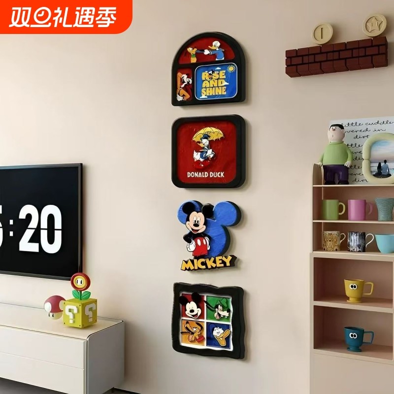 客厅装饰画餐厅背景墙电子时钟挂墙创意儿童卧室背景壁画玄关电视