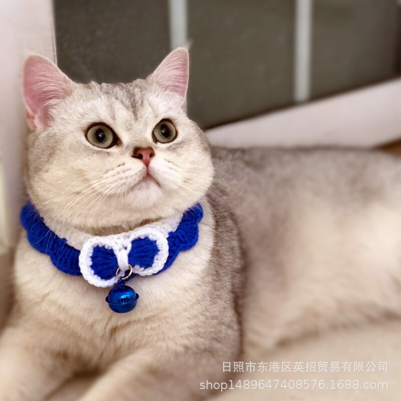 宠物饰品猫咪蝴蝶结项圈铃铛手工编织新款多色服饰领结