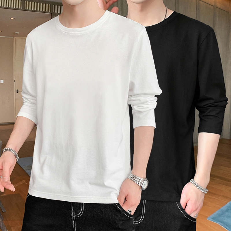 纯色长袖白色简约T恤男士打底