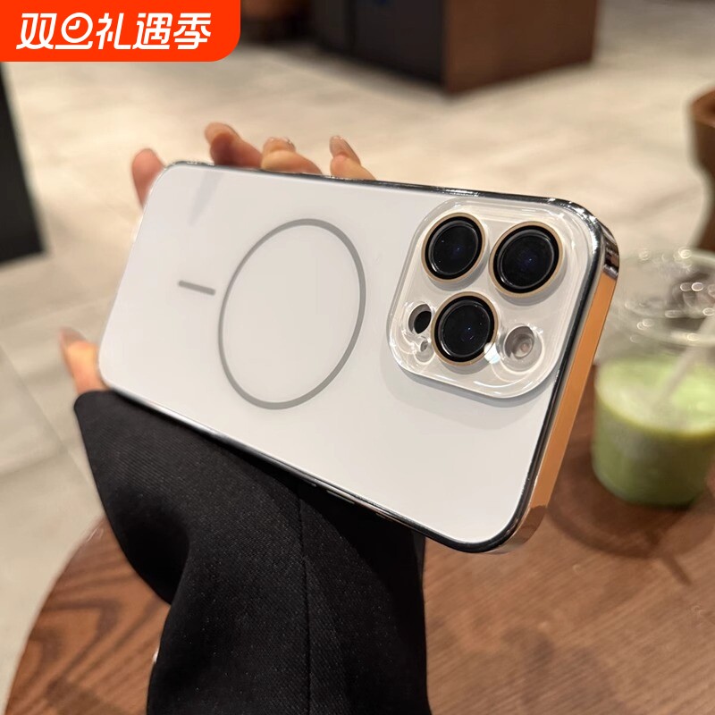 原机电镀MagSafe磁吸适用苹果16手机壳新款iPhone15promax自带镜头膜14pro全包防摔13Pro沙漠金高级感12简约1