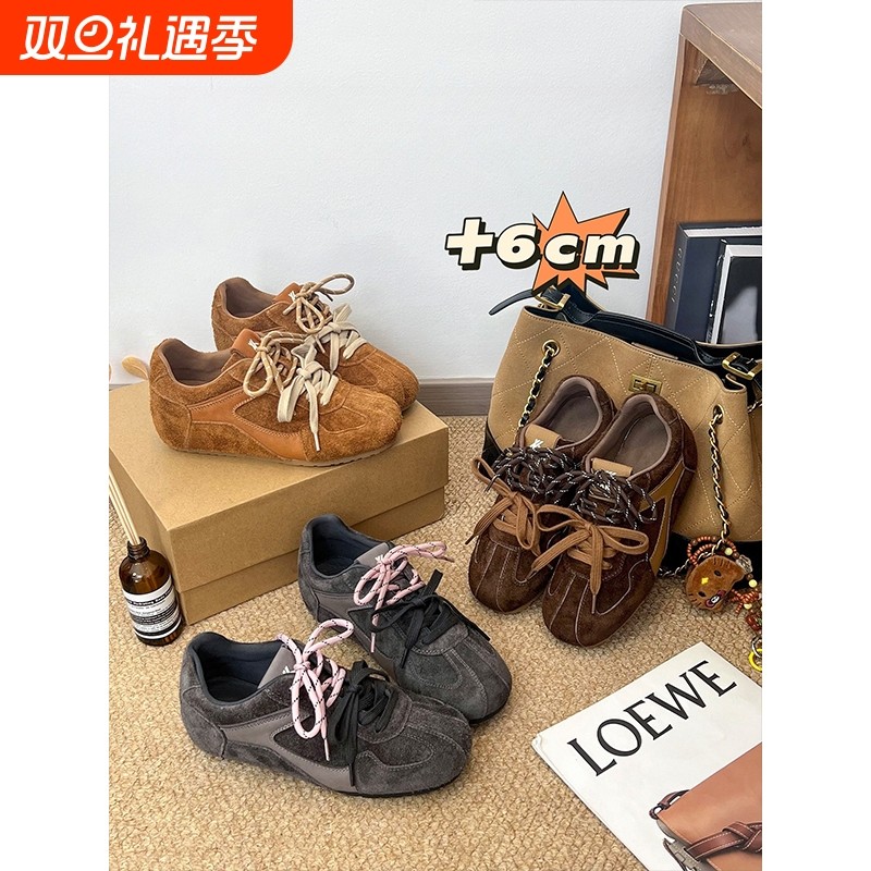 6CM内增高~真皮复古美拉德德训鞋女秋冬加绒保暖棉鞋运动休闲板鞋