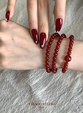 天然红玛瑙手链女款红色水晶串珠轻奢小众精致高级感手串生日礼物