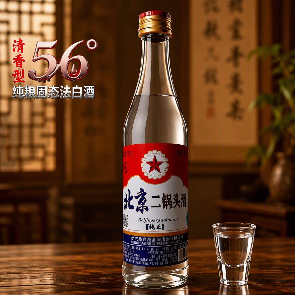 北京二锅头酒56度清香型500ml纯粮食酒高度白酒纯正口粮酒泡药酒