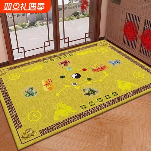 五帝钱防滑入户门地垫金黄色脚垫金钻绒七星进门地毯绿色五行蓝色