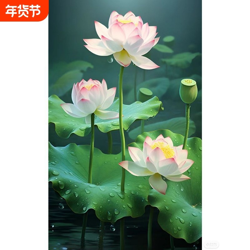 贴画粉色白莲花叶荷塘自然风景海报挂画装饰画卫生间墙面,家居饰品,现代装饰画,淘宝优惠券,粉丝福利购,淘宝优惠卷