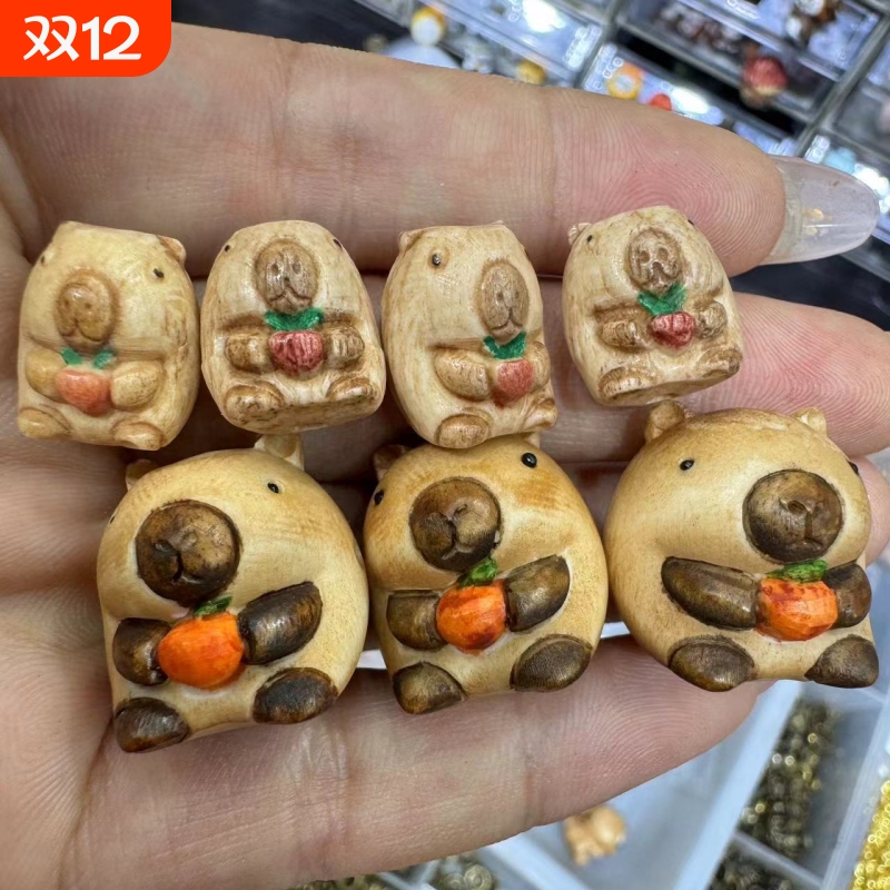 鹿角根付卡皮巴拉DIY文玩配饰手串配件手工饰品配件手链上下孔