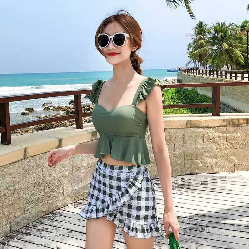 情侣泳衣 海边度假泳衣情侣款套装女保守分体平角裤裙泳装爆款