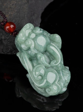 正品A货翡翠貔貅玉吊坠缅甸豆绿如意瑞兽皮丘情侣礼附证书多规格