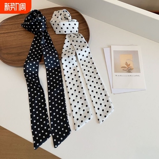 韩系黑白波点小长条发带丝巾女春秋围巾飘带绑包系脖领巾头巾腰带