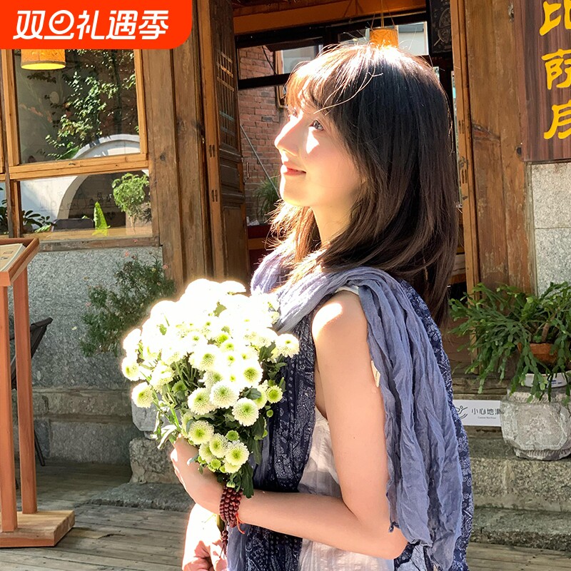 森系文艺复古棉麻碎花围巾女云南大理新疆旅游丝巾民族风披肩冬季