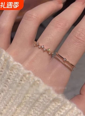 超显白轻奢玫瑰金戒指高级设计精致锆石食指简约戒指指环ins小众