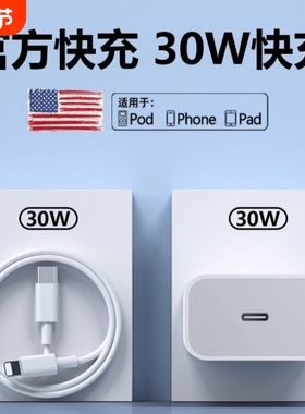 PD30W快充适用iphone16promax充电器头15pro充电头正品13usbc14闪充12手机11数据线ipad套装45W双口充电头