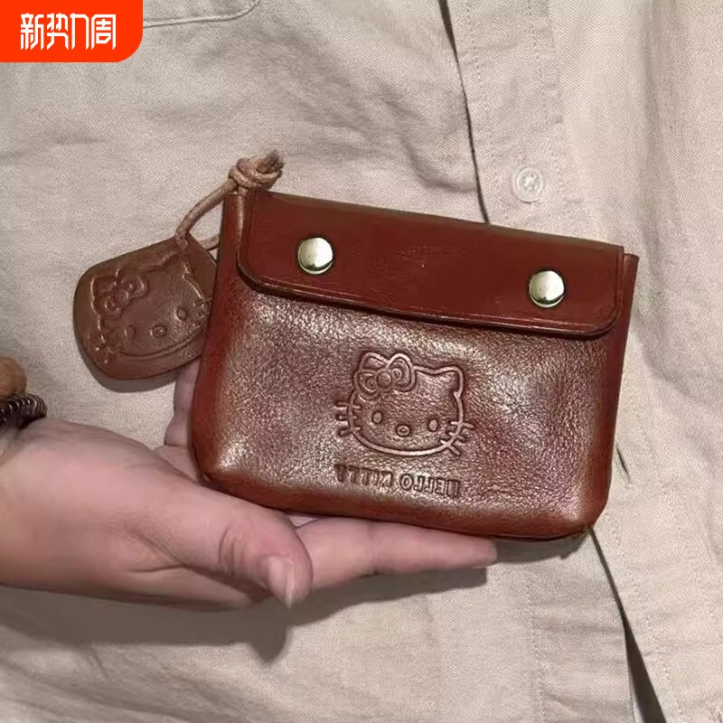 HelloKitty手工皮质零钱包女可爱迷你耳机钥匙证件随身小卡
