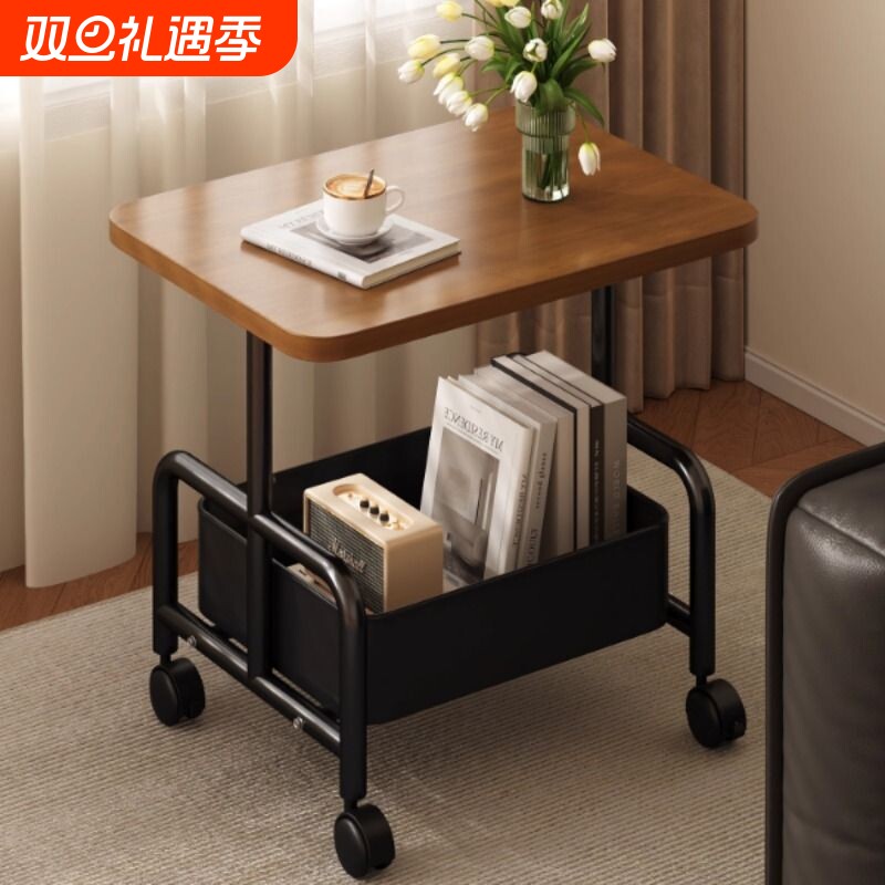 可移动零食小推车置物架客厅沙发边几中古风茶几边桌床头桌子双层