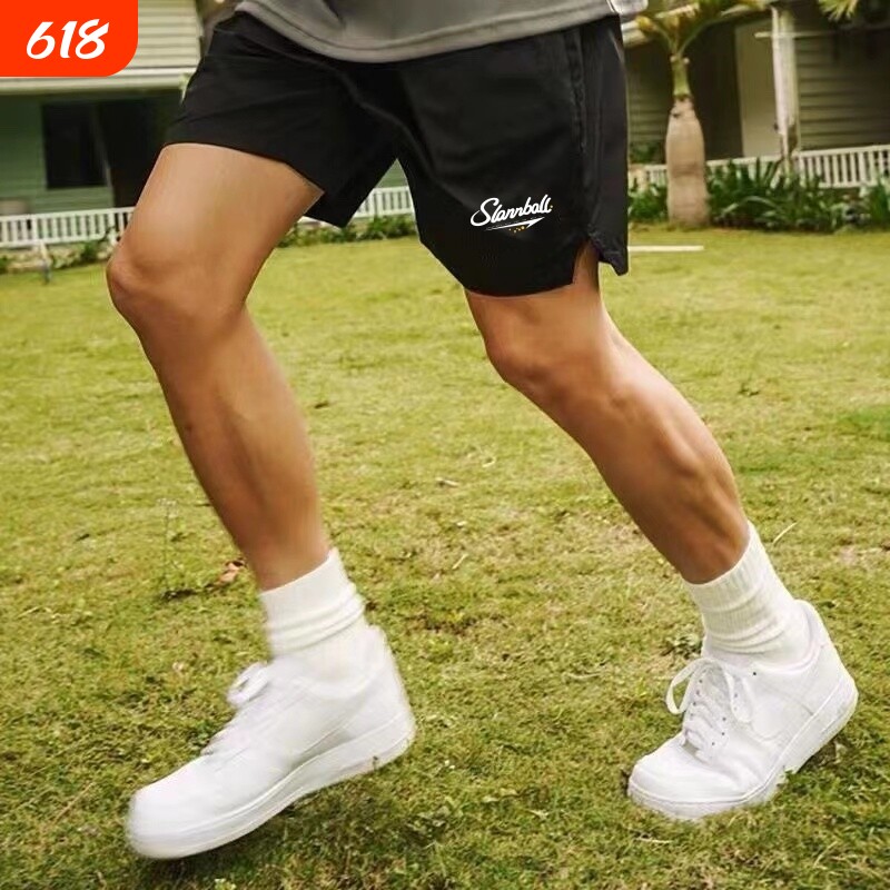 SLAMBALL速干跑步运动短裤男夏季训练裤男四分裤篮球黑色针织白色