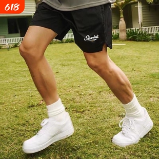 SLAMBALL速干跑步运动短裤男夏季训练裤男四分裤篮球黑色针织白色
