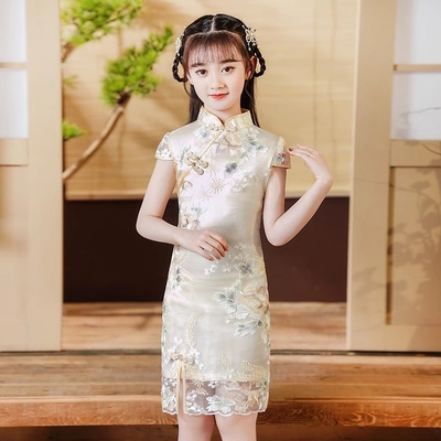 女童旗袍连衣裙夏季儿童礼服公主裙中国风古筝演出服女孩新中式12
