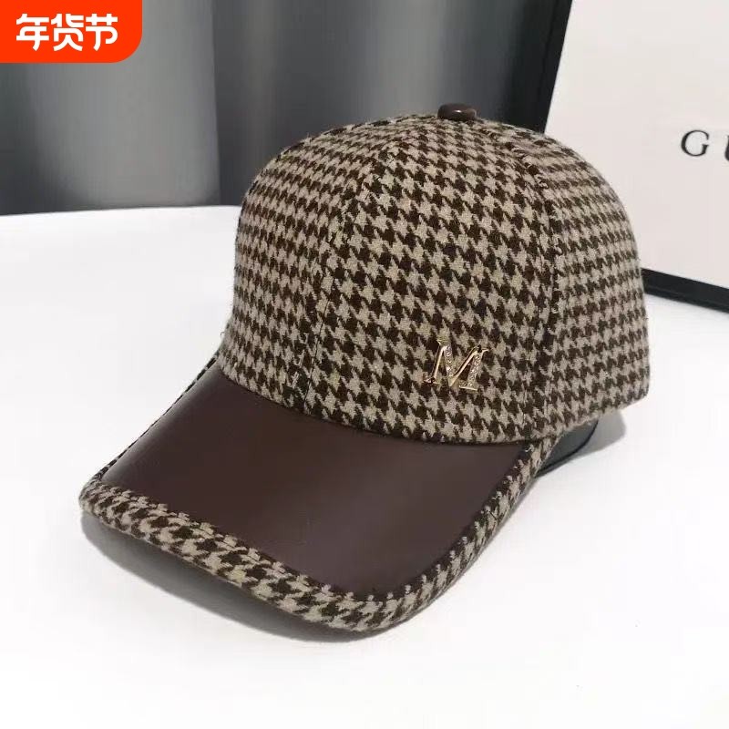 格子棒球帽女加厚保暖帽冬季网红新款鸭舌帽大头围显脸小遮阳帽25,服饰配件/皮带/帽子/围巾,帽子,淘宝优惠券,粉丝福利购,淘宝优惠卷