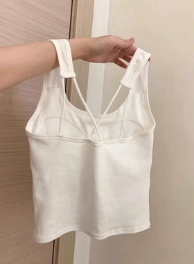大码胖mm白色打底小吊带女带胸垫美背文胸一体背心夏外穿无袖上衣