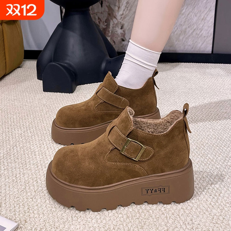 厚底增高勃肯鞋女加绒雪地靴短靴子2025新款冬季高帮女鞋乐福棉鞋