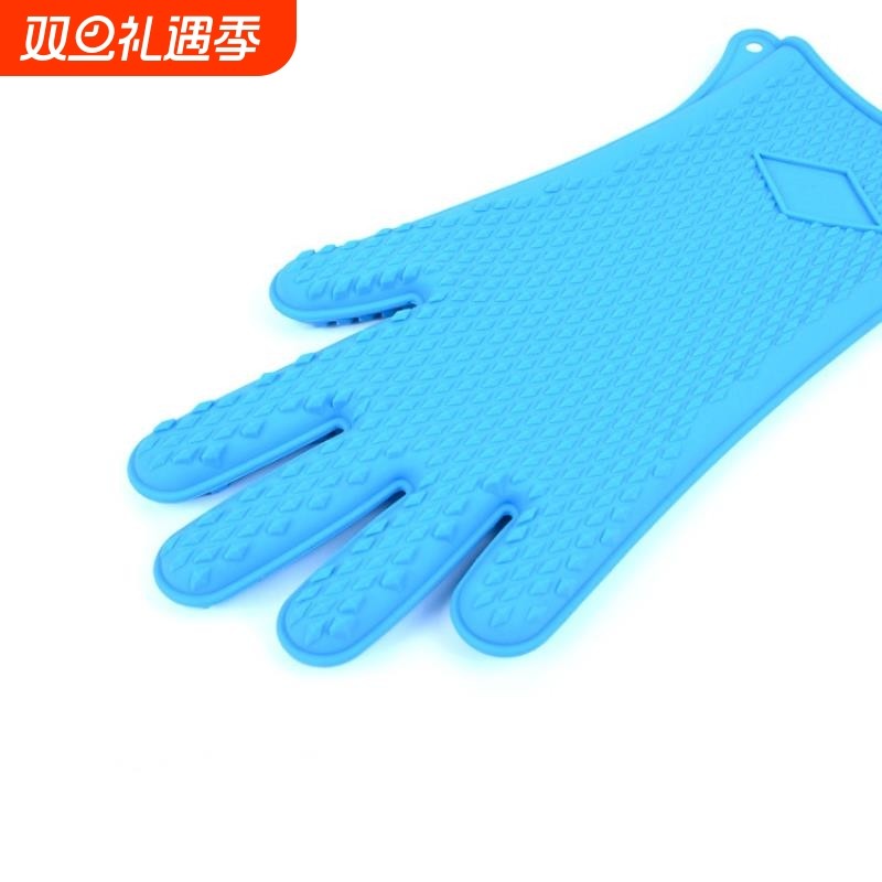 280g加长款钻石硅胶五指手套耐磨耐高温烘焙微波炉烤箱隔热手套