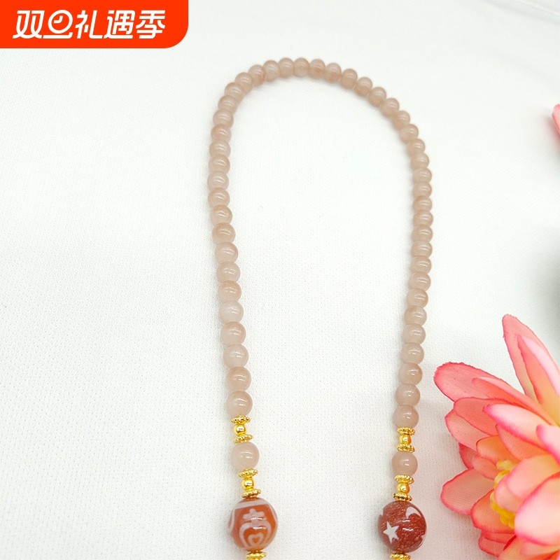 新款藏风香槟琉璃珠搭配天珠唐卡可调节珠链项链挂绳直播货源批发