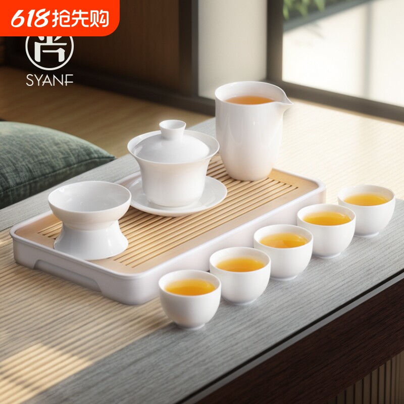 功夫茶具套装2025新款羊脂玉瓷轻奢高档家用泡茶白瓷盖碗茶壶茶杯
