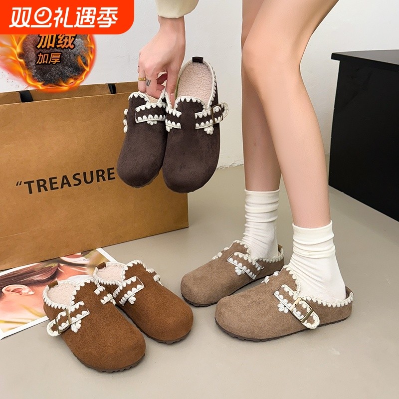 内增高加绒博肯棉拖冬季女一脚蹬