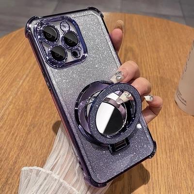 适用苹果15promax手机壳新款镜头全包iPhone14plus自带镜头膜13pro镜子磁吸支架12水钻边框 11渐变闪粉保护套
