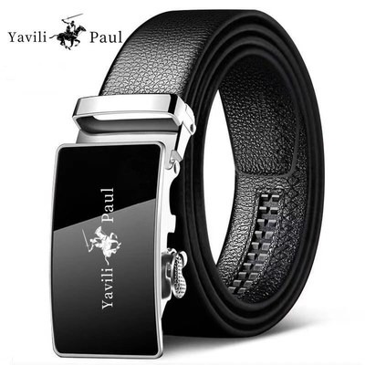 保罗男士商务腰带皮带高档自动牛皮裤带头层荔枝纹男友针扣送爸爸