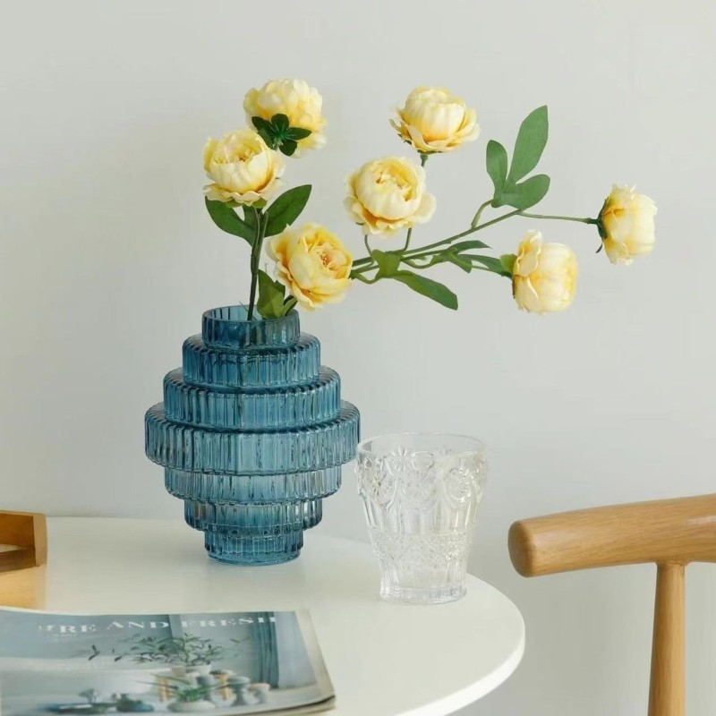 日式江户水晶花瓶风摆件不规则褶皱条纹水培莫兰迪竖塔居家绿植