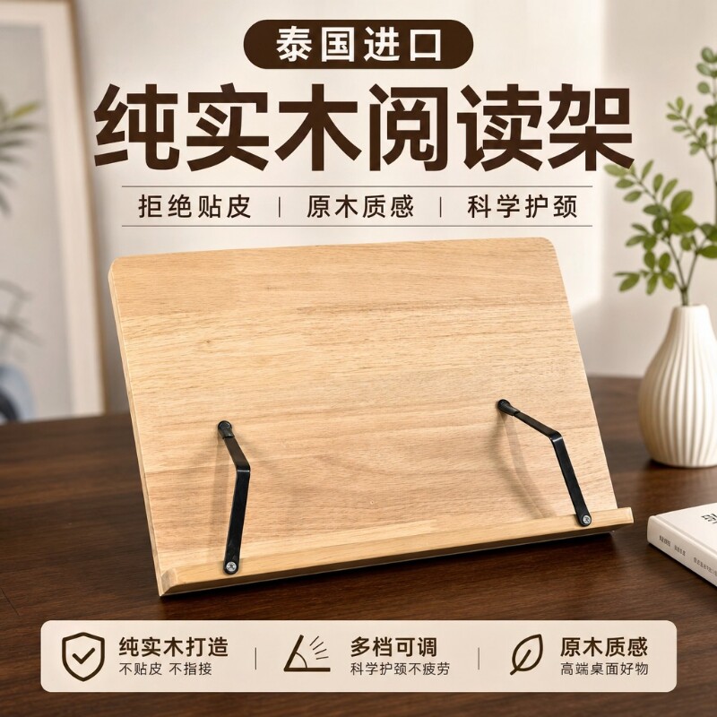 阅读架看书支架木质读书架子学生书写临摹字贴固定架桌面放书书本阅读可调节多功能看书架儿童实木面板好物图片