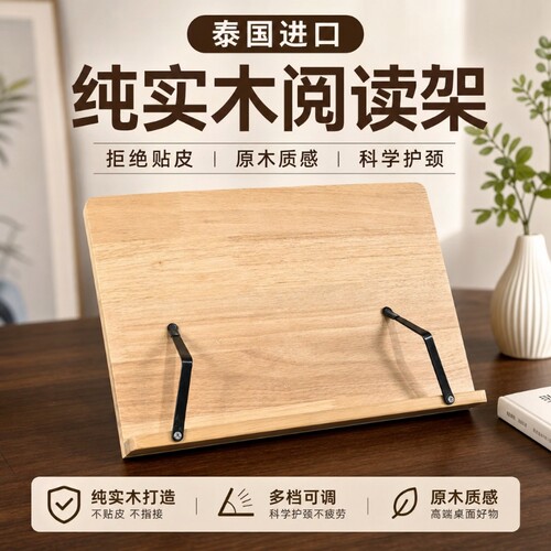 阅读架看书支架木质读书架子学生书写临摹字贴固定架桌面放书书本阅读可调节多功能看书架儿童实木面板好物