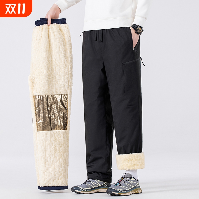 休闲裤裤秋冬款加厚加厚裤加绒裤子裤防风防水男运动裤梭织黑色