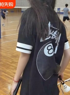 潮牌Stu短袖t恤运动健身篮球8球骰子斯图西上衣男女外贸纯棉黑色