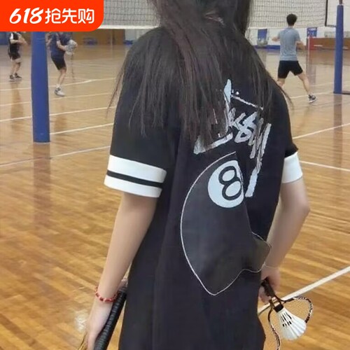 潮牌Stu短袖t恤运动健身篮球8球骰子斯图西上衣男女外贸纯棉黑色