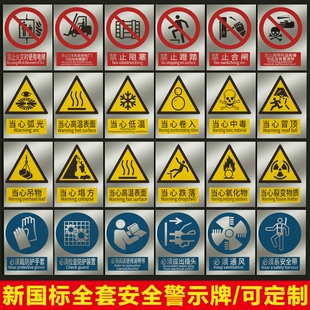 新国标安全标识牌工厂车间消防警示牌有电危险禁止吸烟提示牌施工注意安全标语标志牌仓库物料货架分区牌