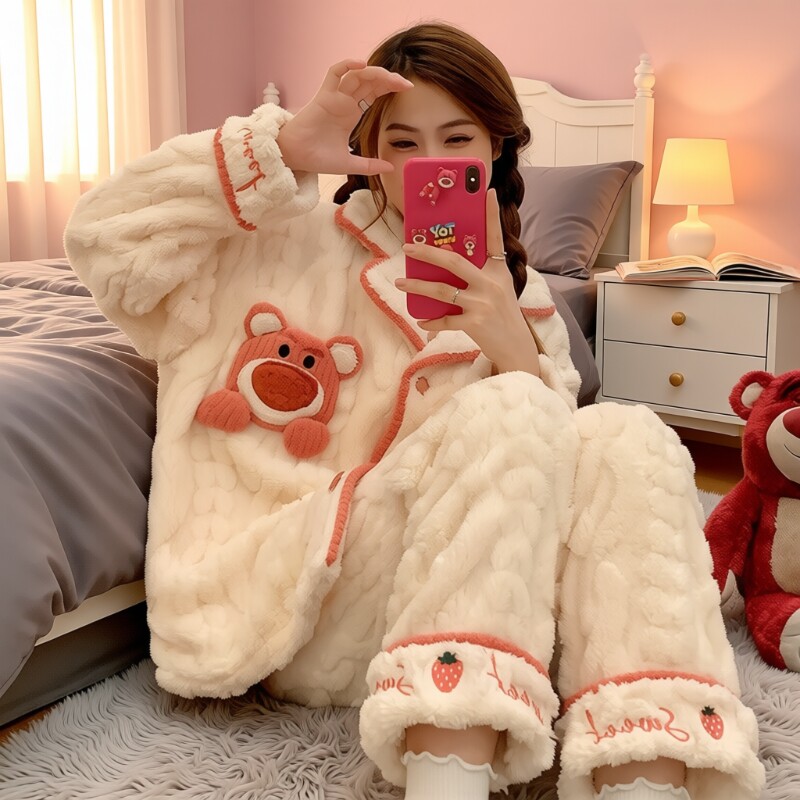 珊瑚绒睡衣冬季女士加厚法兰绒春秋款家居服冬天保暖套装可外穿