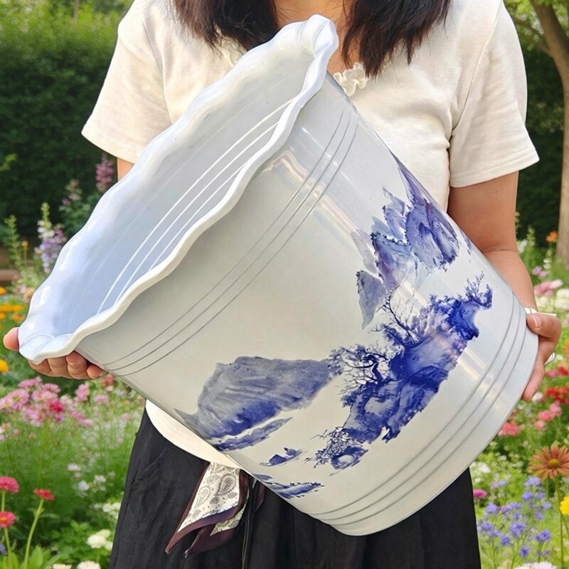 加厚塑料花盆盆栽绿植发财树特大号仿陶瓷大口径高脚抗摔客厅落地