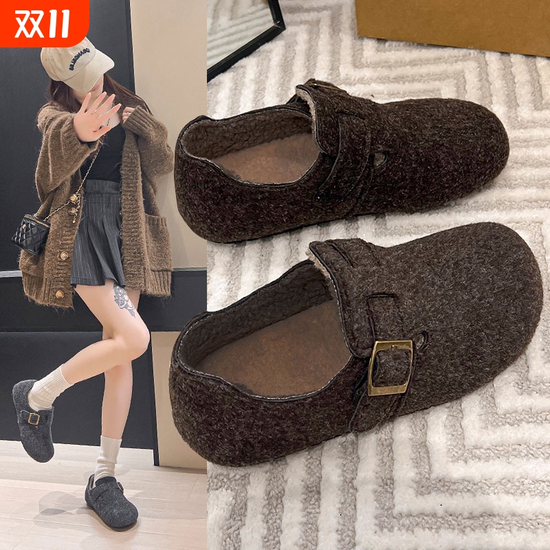 全包灰色勃肯鞋女鞋子2025秋冬新款爆款一脚蹬懒人鞋加绒博肯棉鞋