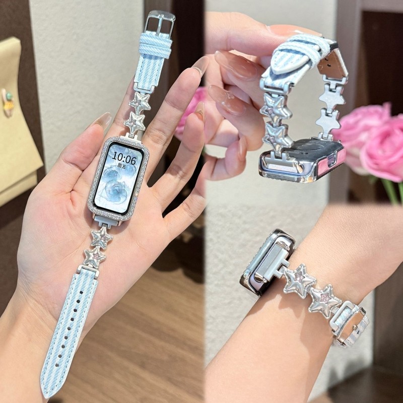 镶钻星星适用华为手环10/9表带8牛仔布7钻壳星星拼牛仔布拼皮轻