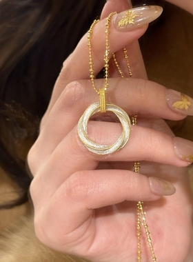 925法式轻奢复古高级感分金拉丝莫比鸟斯环项链扭花质感吊坠颈链