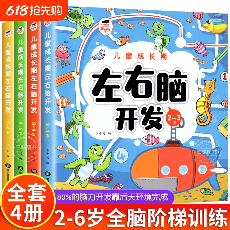 全套4册儿童左右脑智力开发益智游戏启蒙认知书籍2-4-6岁幼儿园