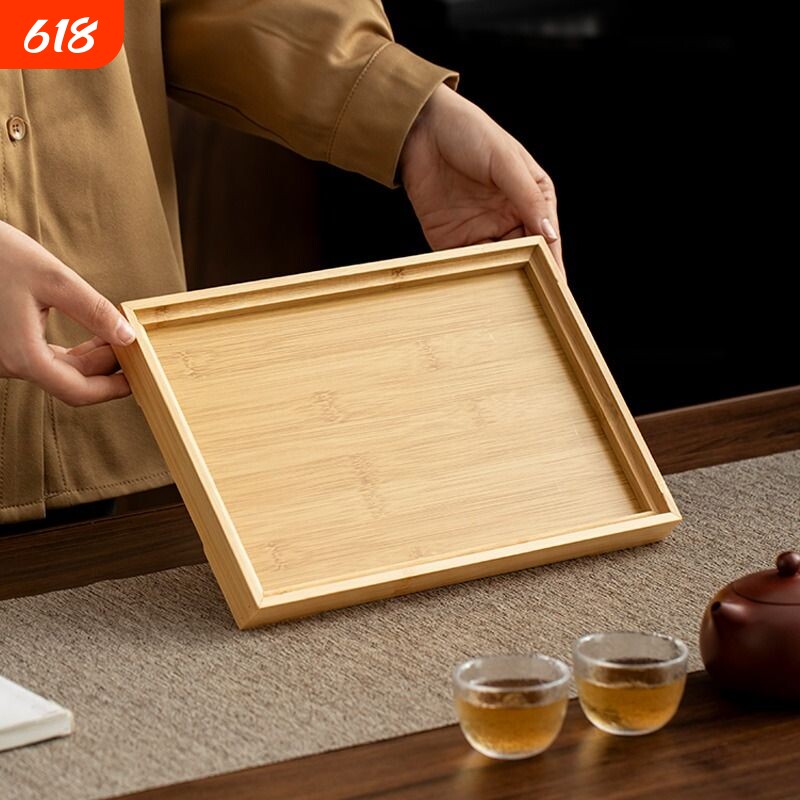 竹木托盘茶盘日式家用水杯盘长方形木制糖果盘酒店餐厅茶具烧烤盘